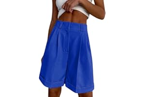 ORANDESIGNE Donna Bermuda Shorts Casual Vita Elastica Pantaloncini a Gamba Larga Lunghezza al Ginocchio Pantaloncini Estivi con Tasche Vita Alta Colore Solido Shorts per Il Tempo Libero