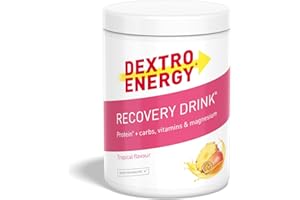 ‎DEXTRO ENERGY Dextro Energy Recovery Drink Dose | 356g Getränkepulver Tropical | Protein Pulver mit Kohlenhydraten, Vitamine und Mineralstoffen| 100% glutenfrei