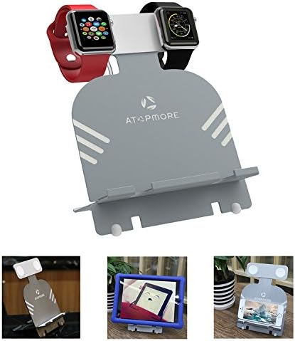 ATOPMORE 2 in 1 Apple iWatch Dual Head Charging Stand, Desktop Cell Phone Stand, Tablet Holder, Aluminum Charging Dock Station, and Cord Management for all Smartphone Tablet, iWatch (38mm 42mm) (Gray)