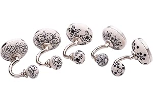 Pureday Wandhaken Landhaus 5er Set - Handbemalt - Keramik - Weiß Schwarz - je ca. 6 cm Ø