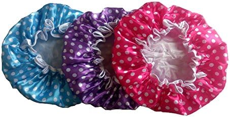 3 Pcs Polka Dot Pattern Bath Cap Double-layer Shower Cap Satin Cloth Shower Cap For Women Girls Shower Spa