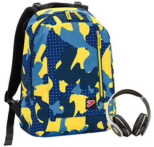 Zaino SEVEN - THE DOUBLE CAMOUFLAGE Blu + EASY TROLLEY - cuffie stereo con  grafica abbinata incluse! 2 zaini in 1 REVERSIBILE - Miglioritrolley.it