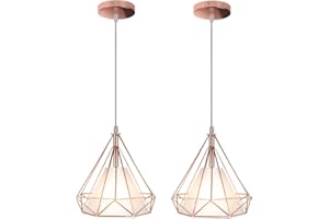 STOEX Lote de 2 lámparas colgantes vintage industriales jaula forma diamante 25cm E27 retro araña de pantalla cuerda ajustable (rosa)