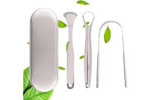 BOOMTECK Raschietto per Lingua in Acciaio Inox, 3 Pcs Alito Fresco Pulisci Lingua Metallo di Grado Medico Nettalingua Raschietto Lingua con Custodia per l'igiene Orale, Cura l'alitosi Elimina Batteri -Argento