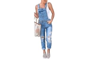 ORANDESIGNE Damen Denim Bib Overalls Lässig Stretch Verstellbar Denim Lätzchen Overall Jeans-Hosen Frauen Lässig Weites Bein Baggy Jumpsuits mit Taschen
