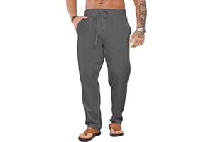 Halfword Męskie spodnie lniane męskie spodnie plażowe do wypoczynku na co dzień luźne proste nogawki spodnie ze sznurkiem kieszenie lato