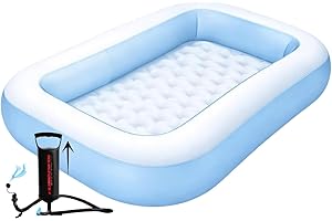 Toy Imagine 5.5 Feet Rectangular Inflatable Swimming Pool for Kids with Air Pump | Foldable Full-Sized Swimming Bathtub for Kids Outdoor Backyard Garden Summer Party Water Play (Blue, Pump Included)