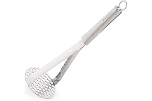 Navaris Prensa Patatas de Acero Inoxidable - Apto para Lavavajillas - con Gancho para Colgar – Machacador de Patatas Recetas Caseras