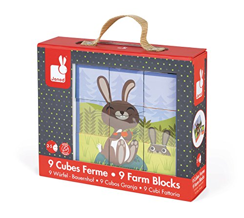Imagen 6 de Janod - Maleta Kubkid, puzzle animales de la granja, 9 cubos (J02989)