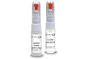 SD COLORS Bianco Divino bianco 296A - Kit di riparazione con penna per ritocco Fiat New Touch Up 20 ML, pennello per capelli graffio codice colore 296A bianco Divino bianco (verniciatura+lacca)