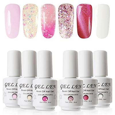 Gellen Vernis Gel Semi Permanent UV LED - Gellen Vernis à Ongles Nail Gel Soak off Manucure Kit (1 Bâtonnet d'Amant Offre) 6×8ml #Robe d’Aurora