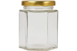 BAITANG 180ml/7oz Pack of 72 Hexagonal Jam Jars with Lids, Glass Storage Honey Jars Pickles Chutneys with Screw Gold Lid