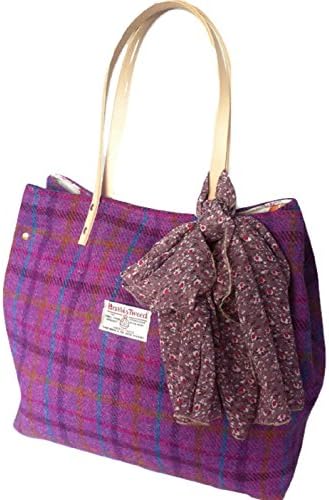 The Large Runner Bag in Harris Tweed Purple Moor Pink plaid design