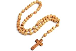 ARHZ Rosario Collana Uomo Collana Rosario Cristiano San Benedetto Catena Lunga di Perline Preghiera Collana Amuleto Gioielli Religiosi Regalo Compleanno（Colore del Legno）