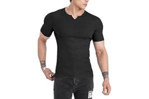 Muscle Cmdr-Camiseta de Manga Larga/Corto Hombre Stretch Slim Fit tee V Cuello Camiseta Interior para Hombre