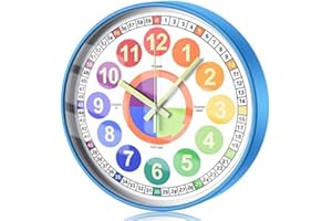 DORBOKER Learning Clock for Kids, Glow in The Dark Wall Clock for Bedroom, 12 Inch Silent Night Light Kids Wall Clock, Colorful Illuminated Telling Time Teaching Clock,Kids Room Decor
