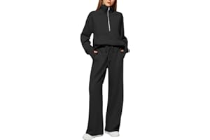 CHANPNING Tuta Donna Sportiva Invernale Felpa con 1/2 Zip Senza Cappuccio e Pantaloni Tuta Gamba Larga Set Due Pezzi Completo Palestra Tinta Unita Sportivo Completi Eleganti Comodo Tute da Ginnastica Completa