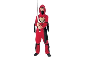 Tante Tina Costume da Ninja per Bambino - Ninja Costume con Cappuccio, Maniche Lunghe, Pantaloni e Cintura - Rosso/Nero - Taglia L (140) - Indicato per i Bambini dai 7 ai 10 Anni