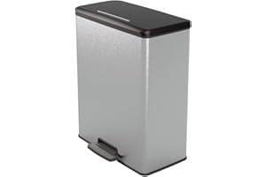 Curver Poubelle Deco Rectangle 65L, Gris Métallisé, pour Cuisine, Buanderie, Garage, 486x284x615 mm, PP 100% recyclé, packaging renforcé