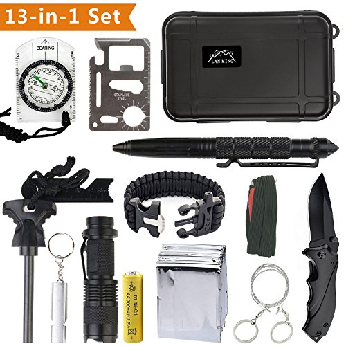 Kit de Supervivencia Profesional Exterior SOS Kit Autoayuda Camping Deportes Excursionismo Supervivencia de Emergencia Cuadro de Supervivencia de Engranajes ,12 en 1 supervivencia Tool
