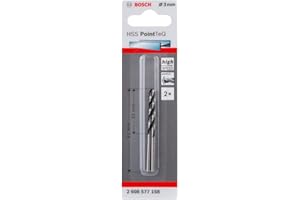 Bosch Professional 2 brocas helicoidal HSS PointTeQ (para metal, 3 x 33 x 61 mm, accesorio de taladro), Diámetro 3 mm