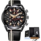 Watch-LUTEM Herren Chronograph Sport Wasserdichte Armbanduhren Uhr Uhren mit Lederband, Luxury Business Casual Uhr, Leuchtzeiger, Minute/Sekunde/Kalenderanzeige