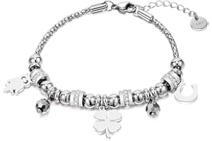 XINYIXIN Ouran Braccialetto da donna in acciaio inox in maglia popcorn, con ciondoli e cristalli, idea regalo per amici