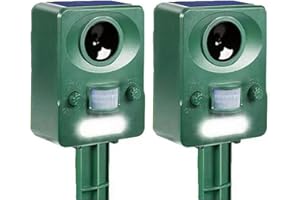 FUNFUNFLY 2 xRepelente de Gatos Animales, Repelente por ultrasonidos, energía Solar IP66, Impermeable, con frecuencia Ajustable, para alojar Animales 5 Modos Ajustables