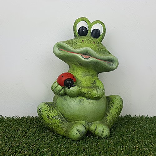 Deko Frosch Paar Sitzend mit Marienkäfer 22cm Deko-Figur als Gartendeko im Beet oder am Teich (Set) - 5