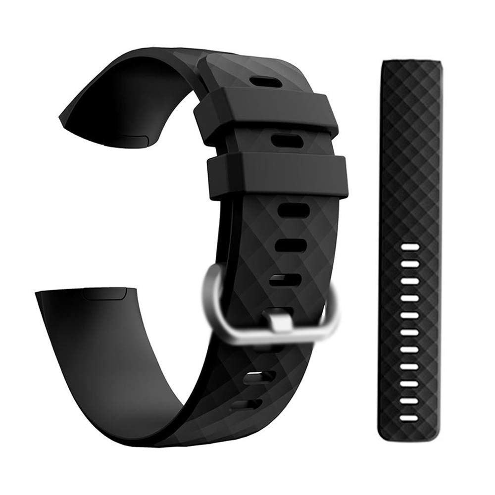 CellFAther Silicone Bands Compatible with Fitbit Charge 4/Charge 3 & SE, Waterproof Strap Fitness Sport Wristband for Women & Men, (Large 180-221 MM) (Black) (Watch Not Included)