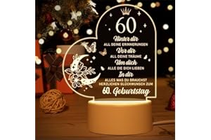 ‎VETBUOSA Vetbuosa Acryl Nachtlicht als Geschenk zum 60. Geburtstag für Frau & Mann, 1965er Geburtstagsdeko mit berührender Botschaft, Ideal für Vater, Mutter, Ehepartner & Freunde