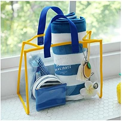 X charmer Fashion Womens Summer Transparent Clear PVC Travel Beach Bag Hand Carry Swimming Tote Bags Mixed Color (Blue&Yellow)