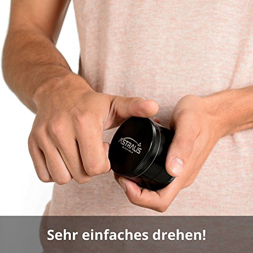 ASTRALIS Black Hole erstklassiger Grinder Ø63mm für Gewürz- und Tabak-Waren | Mit exklusivem Space Ship | Große Kräutermühle zermahlt und zerkleinert Kräuter / Gras | Aluminium crusher mit Deckel und kraftvollem Magnet, scharfen Mahlzähne, feines Pollensieb und Auffangschale 4 Teile (Schwarz) - 2