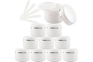 TIANZD 20 Pièces 50 ml Blanc Pots Cosmétique en Plastique avec Couvercle Ruban D'argent Pot de Crème de Vides Contenant pour des Produits Cosmétiques Baume à Lèvres Voyage avec 5x spatules