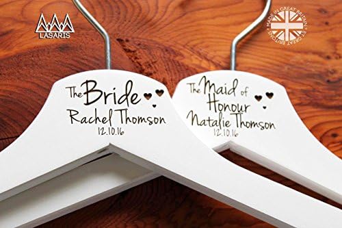10 Personalised Hearts Bridal Wedding Hanger in White - Hanger Engraved Wedding Gift Bride, Bridesmaids and more.