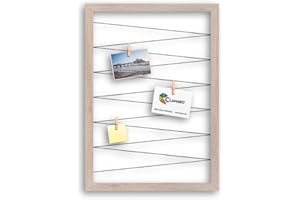 CLAMARO 'Collage Flex' Fotohalter 70x90 cm | Eiche Sonoma | Bilderrahmen Fotorahmen Collage mit Gummibändern und Foto Holzklammern | Ideal als Galerie für Fotos oder Postkarten