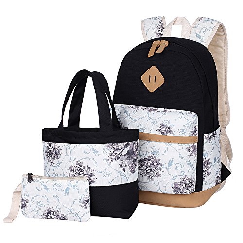 BLUBOON Stylish School Bags Set 3 Pieces Teen Girls Lightweight Canvas Laptop Backpack Casual