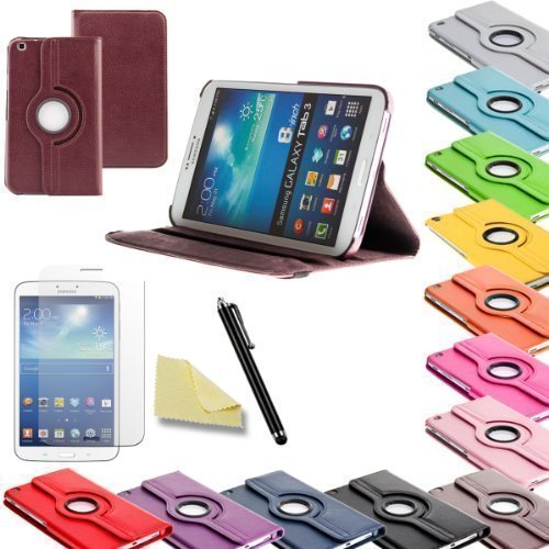 3in1 SET Tab3 8.0 360° Schutzhülle + Folie + Pen Samsung Galaxy Tab 3 8.0 SM-T310 T311 T315 Tasche Etui (Braun)