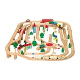 Holzeisenbahn mit 140 Teilen, mit vielen Schienen, inkl. Brücken, Stellwerk und Drehkreuz