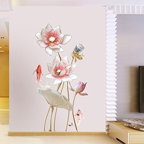 Hongrun Lotus Chinese living room corridor waterproof Self-adhesive wall mount jewelry Hyun off wall decal posters background wallpaper 60*100cm
