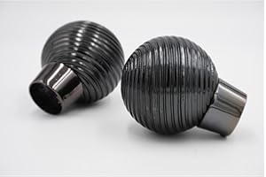 THE POLES & BLINDS OUTLET 28mm Diameter Curtain Pole Finials Ends - Wave Ball Design - Black Nickel - Pack of 2