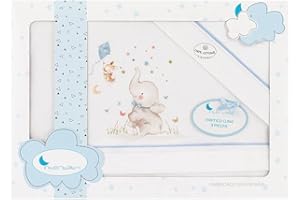 Danielstore Triptico Sabanas 100% Algodón Minicuna 50X80 - (Bajera+encimera+Funda Almohada) (Elefante Azul)