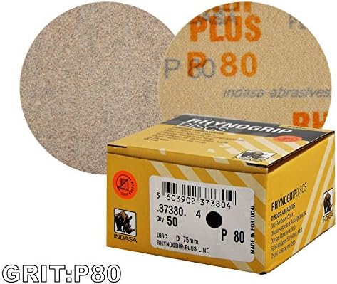 Indasa Plus Line Rhynogrip DA Abrasive Discs 75mm P80 Grit - 3" Mini Hook'N'Loop HookIt Sander Discs Hookit Hook'N'Loop HookIt Fixing System Automotive/Marine/Wood Sanding Disc