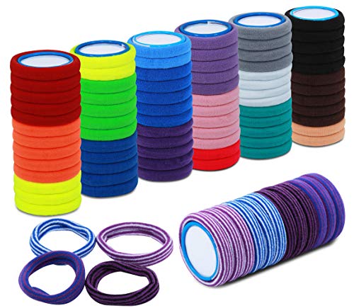 100 Stück bunte Haargummis für Mädchen und Frauen. Elastisch, bequem und hochwertig. Haarbänder in 16 Farben mit 4 Muster für den täglichen Gebrauch