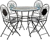 Charles Bentley Blue Mosaic Bistro Set - 3 Piece Garden Dining Table & 2 Folding Chairs, Outdoor Patio Set