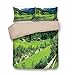 Produktbild Soefipok Bettbezug-Set, Bauernhaus Dekor, Alpenlandschaft mit Wiese Cottages und Kiefern Stream in Dorfansicht, grün weiß, dekorative 3 Stück Bettwäsche Set von 2 Pillow Shams Twin Size