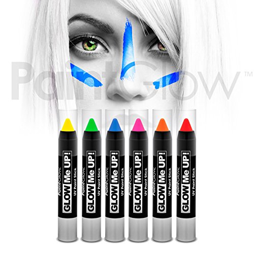 PaintGlow UV Neon Face & Body Paint Stick (6 Pack) Halloween makeup face paint