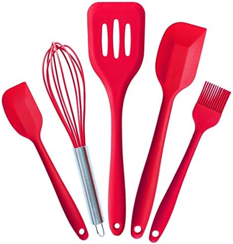 5 PCS Silicone Kitchen Utensils Silicone Spatula Silicone Cooking Utensils Set Red Kitchen Utensils