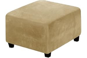 HOOWARM Stretch Ottoman Covers Round/Square Footstool Cover, Velvet Modern Removable Washable Large Stretch Pouffe Cover Anti-Slip Dustproof Foot Stool Slipcovers With Elastic Bottom Swivel chair cover(A22,60