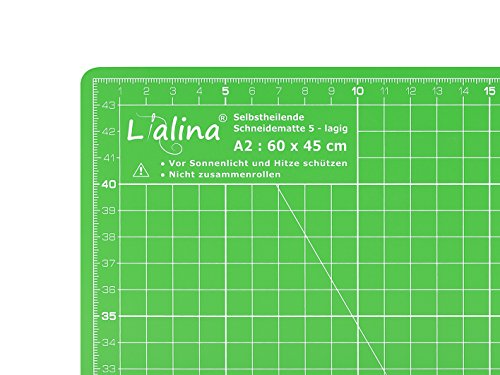 Lialina® / A2 Schneidematte 45 x 60 cm / klingenschonende 5-lagige Schneide-Matte / selbstheilende Oberfläche / beidseitiger Maßraster-Druck apfelgrün / lila … - 3
